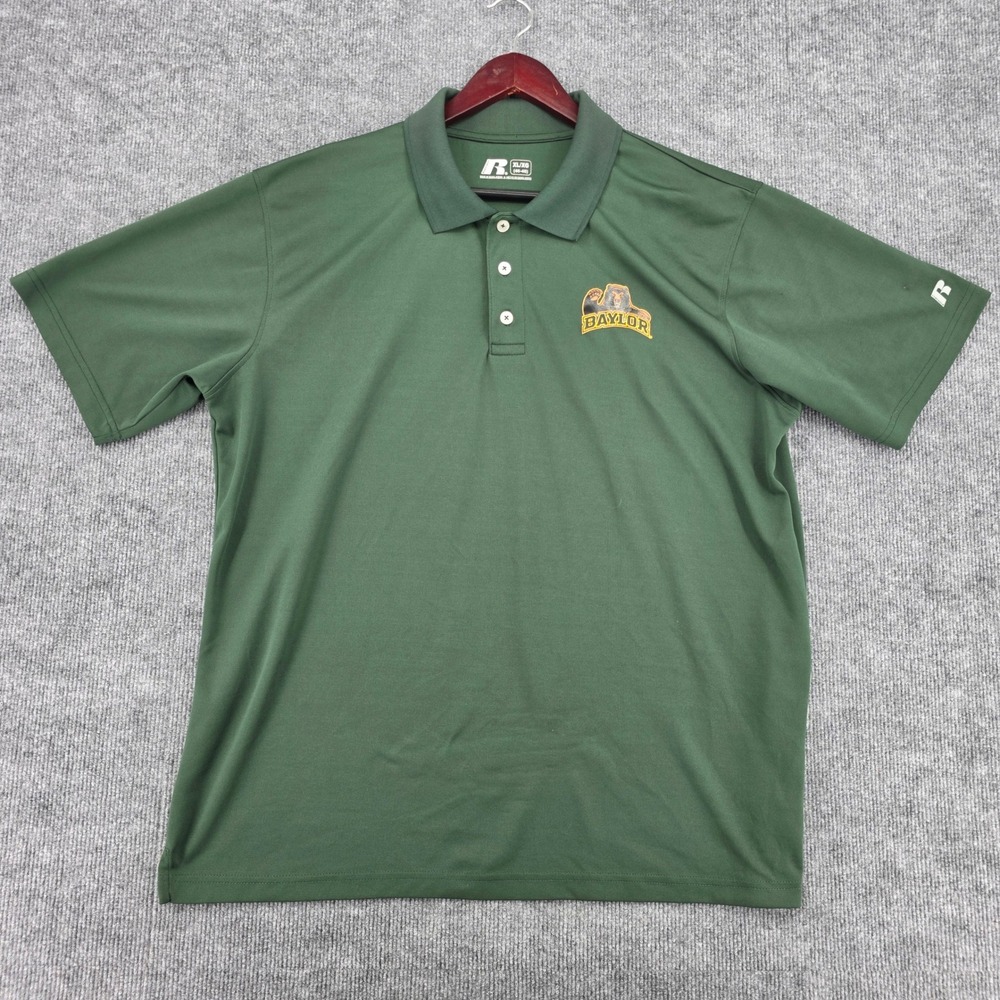 Russell Athletic Baylor Bears Polo Shirt Mens XL Green Performance Short Sleeve